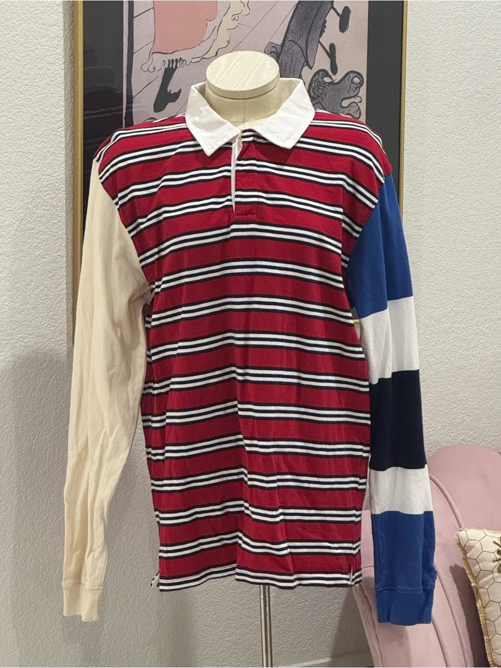 Stussy Rugby Long Sleeve Shirt Men's Size Large Multi Color Striped Polo